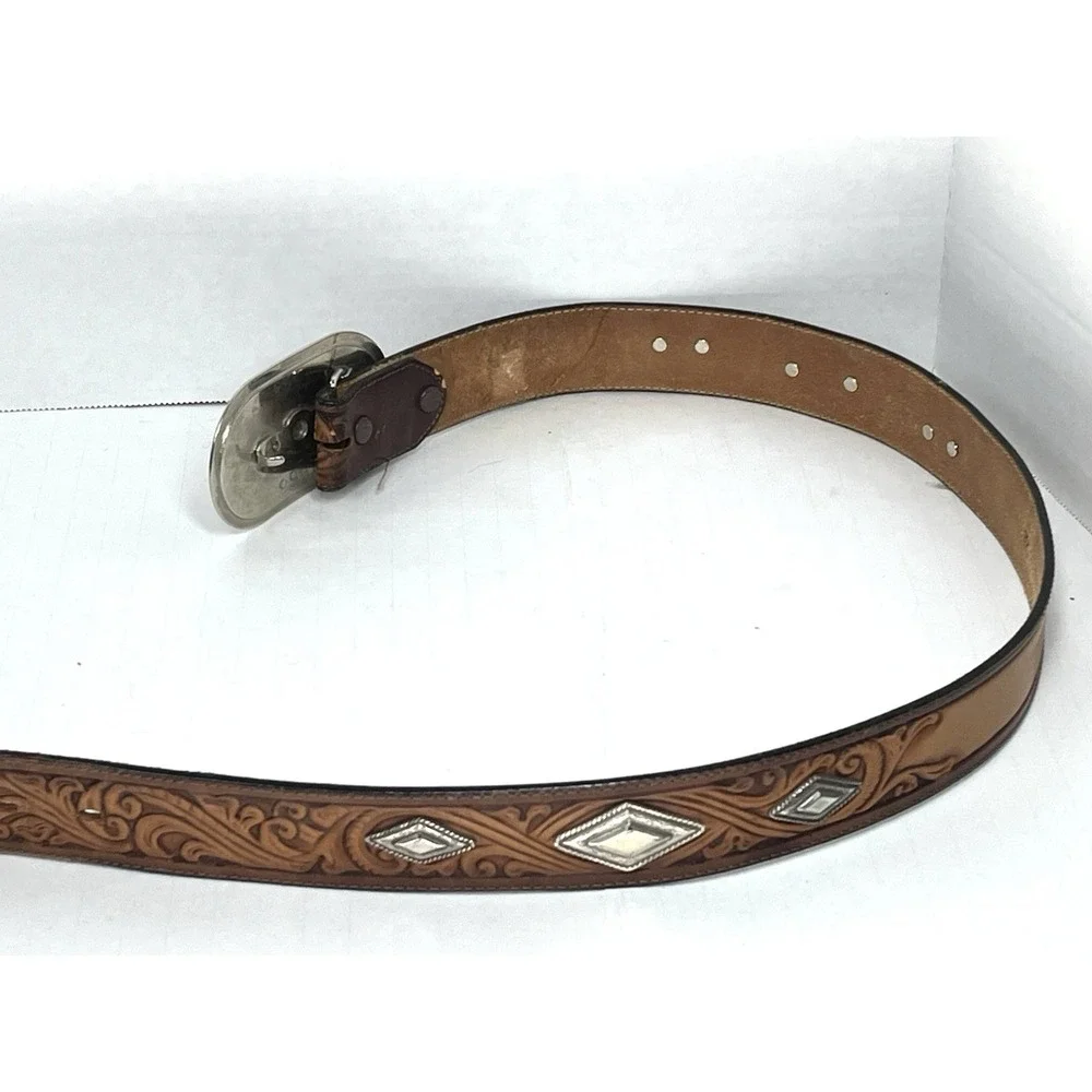 Navajo Style Sunburst Silver Plated Belt Buckle On Etched Floral JUSTIN‎ belt 32